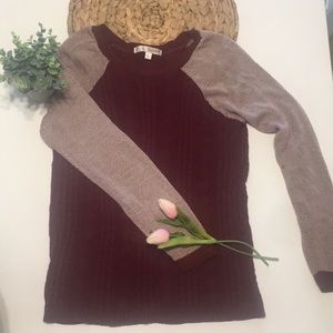 A Maroon and White Scooped Neck Sweater